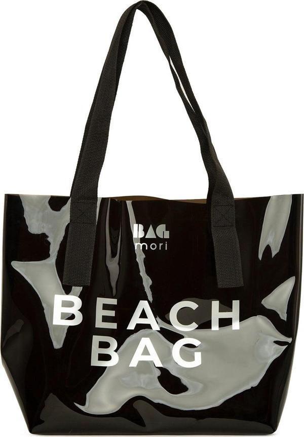 Bagmori Beach Bag Baskılı Şeffaf Plaj Çantası Siyah - Image 1