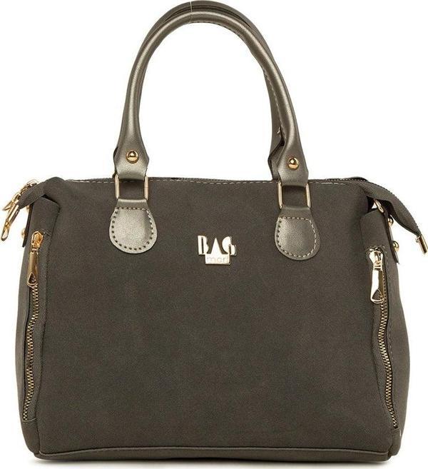 Bagmori Dik Çift Fermuarlı Nubuk Çanta Gri - Image 1