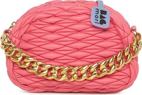 Bagmori Büzgü Nakışlı Zincirli Oval Çanta Fuşya - Image 1