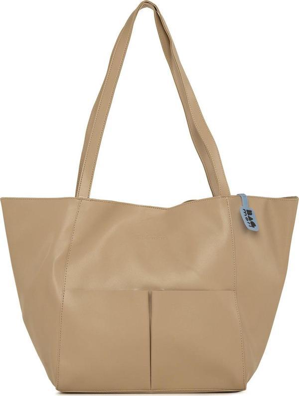 Bagmori Çift Cepli Logolu Büyük Tote Çanta Vizon - Image 1