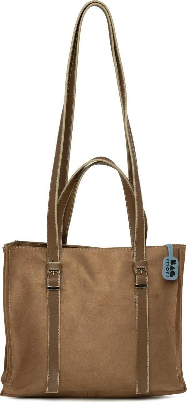 Bagmori Çift Deri Kemerli Süet Çanta Vizon - Image 1