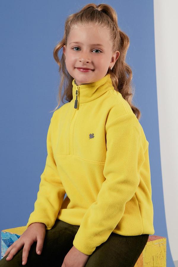 Lela Yumuşak Dokulu Fermuarlı Dik Yaka Şardonlu Kışlık Unisex Çocuk Polar 5905002 SARI - Image 1