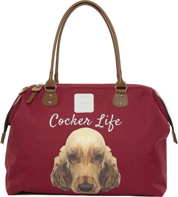 Bagmori Cocker Spaniel Baskılı Omuz Askılı Çanta Bordo - Image 1