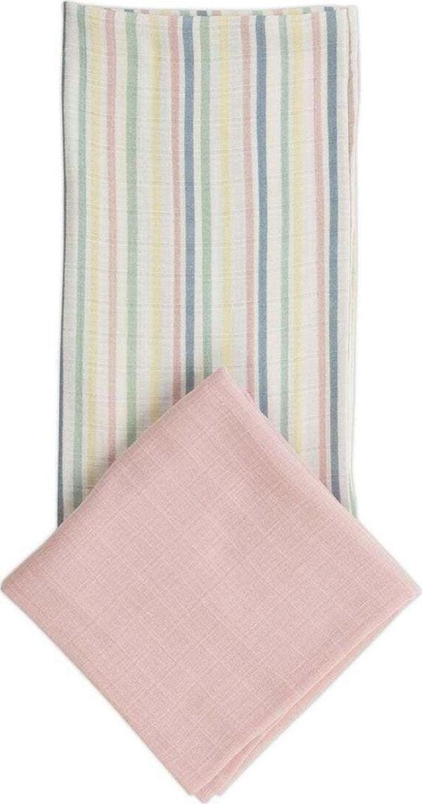 Jrmori 2'li Çizgi Desenli Çok Amaçlı Müslin 100x100cm Pembe - Image 1