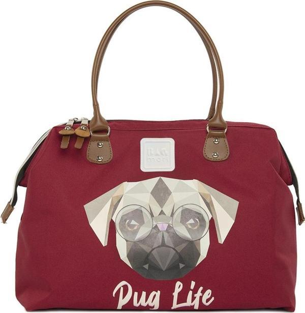 Bagmori Pug Baskılı Omuz Askılı Çanta Bordo - Image 1