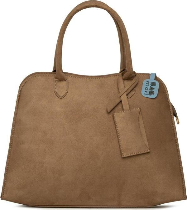 Bagmori Sallantı Detaylı Süet Tote Çanta Vizon - Image 1