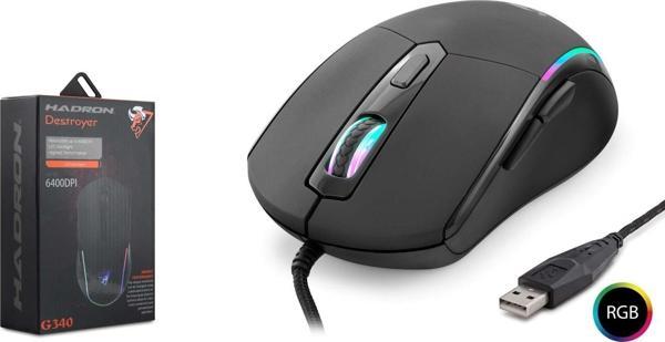 Hadron G340 Destroyer 6400dpi RGB Ledli 1.50mt USB Kablolu Oyuncu Mouse - Siyah - Image 1