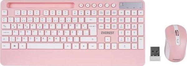 Everest 2.4 Ghz Kablosuz Standart Klavye Mouse Seti 1600 Dpi Pembe KM-9676 - Image 1