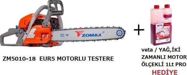 ZOMAX ZM5010-18 EURO5 Benzinli Motorlu Testere Ağaç Odun Kesme ( 1 lt veta iki zamanlı yağ 2T10 PRO  - Image 1