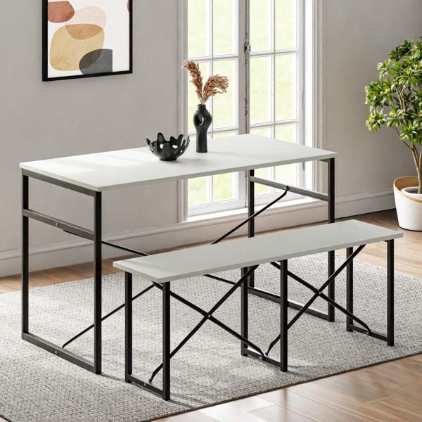 Eportatif Masa Takımı Bench Bank Masa Seti 120x60 Mutfak ve Yemek Masası Beyaz 1560 - Image 1