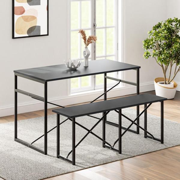Eportatif Masa Takımı Bench Bank Masa Seti 120x60 Mutfak ve Yemek Masası Füme 1561 - Image 1