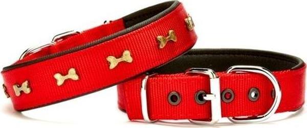 Doggie Softlu Metal Kemik Desenli Köpek Tasma 3 cm x 65 cm Kırmızı - Image 1