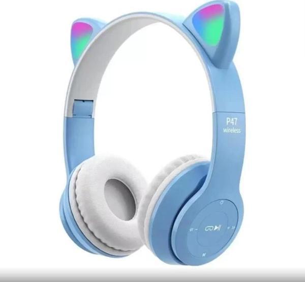 Kablosuz Kulaküstü Rgb Işıklı Kedili Bluetooth 5.0 Çocuk Kulaklığı Kulaklık P47M - Image 1