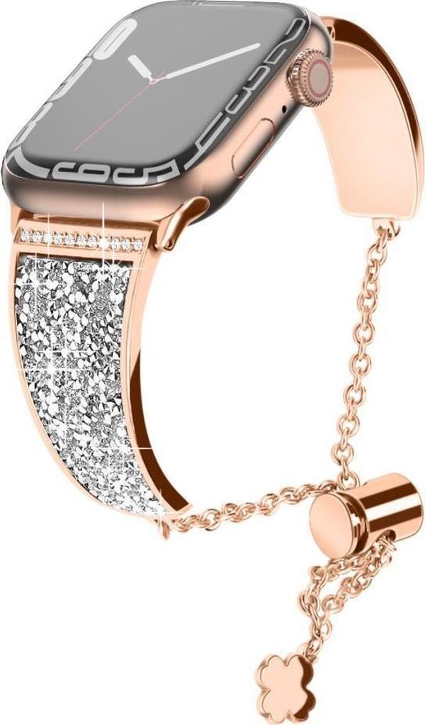 Apple Watch 5 6 7 8 9 Ultra 42 44 45mm Uyumlu Fashion Taşlı Kordon - Image 1