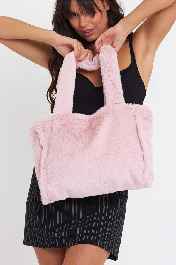 Mute Bag Baby Pink Juicy Tote Kadın Peluş Omuz Çantası - Image 1
