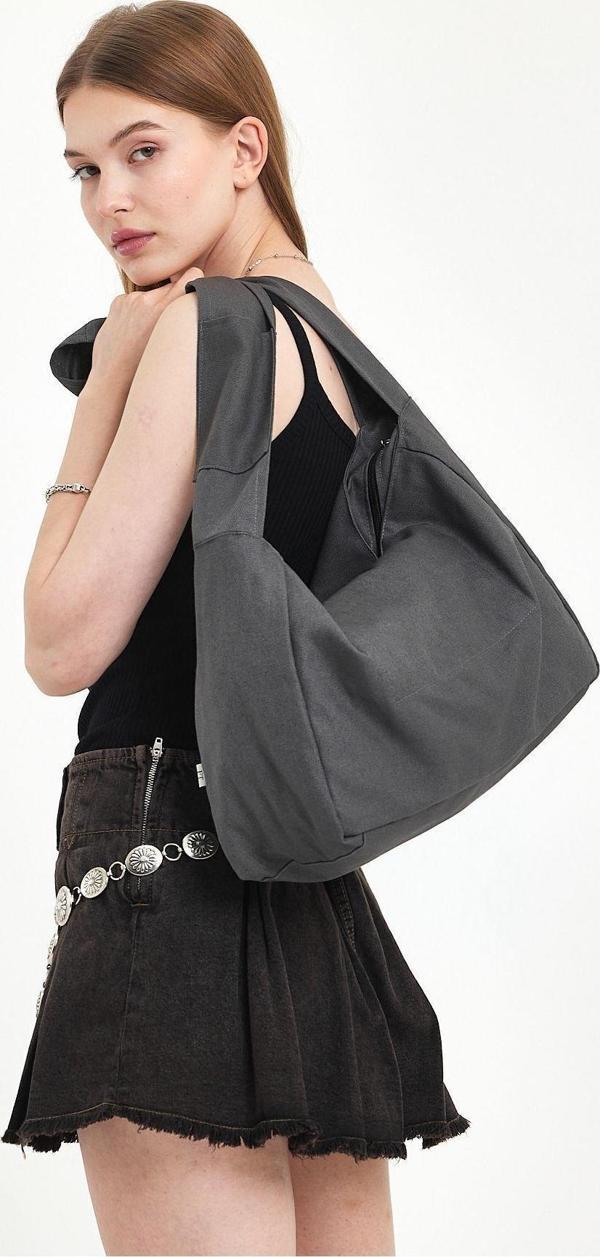 Mute Bag Classic Kanvas Gri Renk Tote The School Bag Çapraz Ve Omuz Çantası - Image 1