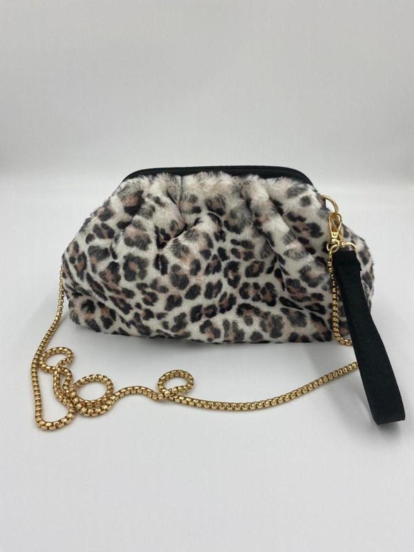 Mute Bag Leopard Süet El Çantası / Kadın Gold Zincir Detaylı El Çantası - Image 1