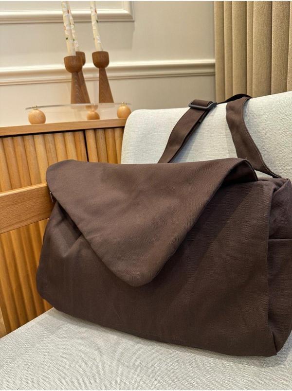 Mute Bag Postacı Cep Detaylı Kanvas Tote Ayarlanabilir Sap/ Çapraz Kullanım/ Kapaklı/ Okul Ve Günlük Çanta - Image 1