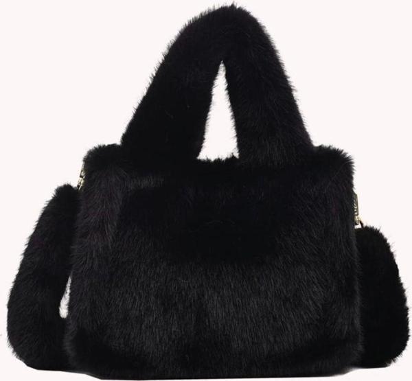Mute Bag Siyah Uzun Saplı Peluş Çanta Çapraz / Elde Kullanım - Image 1