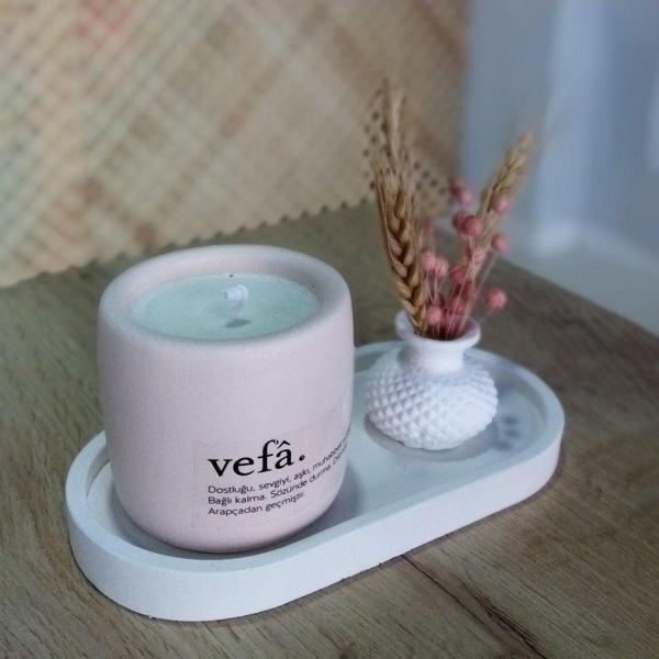 Mithbox Vefa Yazılı Kokulu Mum & Oval Terrazo Tabanlık & Mini Saksı Seti - Image 1