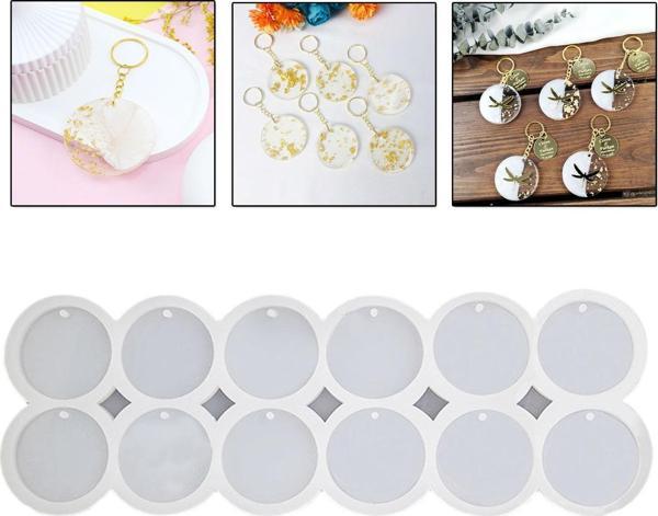 Epoksi Reçine Silikon Kalıp Çoklu Yuvarlak Delikli Anahtarlık Kalıbı 4.5 CM 12 Li - Image 1