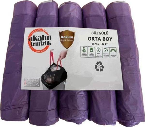 Büzgülü Lavanta Kokulu Orta Boy Çöp Torbası 55X60 Cm 5 Rulo - Image 1