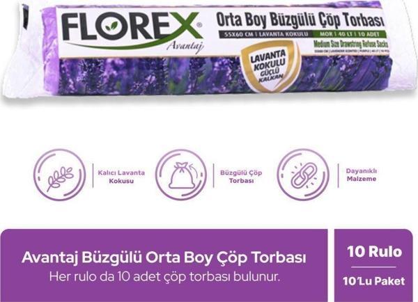 Florex Avantaj Seri Lavanta Kokulu Büzgülü Orta Boy Çöp Poşeti X 10 Rulo - Image 1
