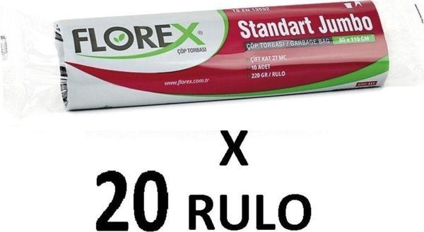 Florex Standart Jumbo Boy ( 80X110 Cm ) Siyah Çöp Poşeti 20 Rulo 10*20=200 Adet - Image 1