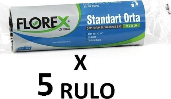 Florex Standart Orta Boy ( 55X60 Cm ) Siyah Çöp Poşeti 5 Rulo 20*5=100 Adet - Image 1