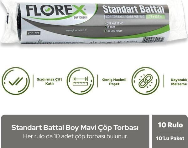 Florex Standart Battal Boy Mavi Çöp Poşeti X 10 Rulo - Image 1