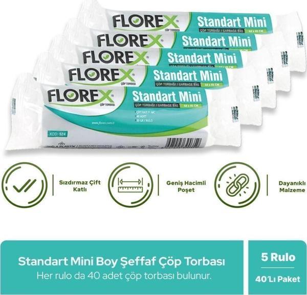 Florex Standart Mini Boy Çöp Poşeti X 5 Rulo - Image 1