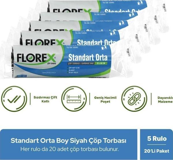 Florex Standart Orta Boy Siyah Çöp Poşeti X 5 Rulo - Image 1
