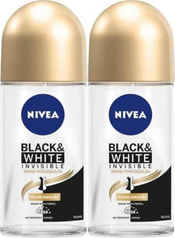 Kadın Roll-on Deodorant Black&white Invisible Ipeksi Pürüzsüzlük 50ml, 48 Saat Koruma, X2 Adet - Image 1