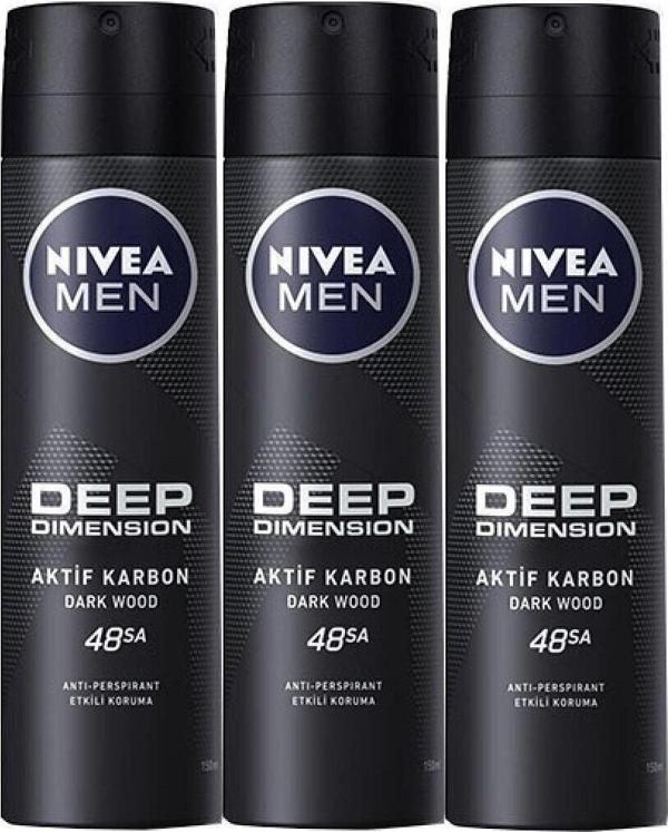 Nivea Men Deep Dimension Aktif Karbon Dark Wood 150 Ml Deodorant X 3 - Image 1