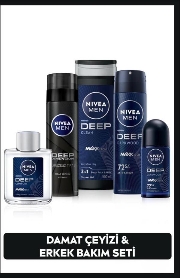 Men Erkek Damat Çeyiz Seti, Duş Jeli 500ml, Deodorant 150ml, Roll-on 50ml, Tıraş Köpüğü, Losyon100ml - Image 1