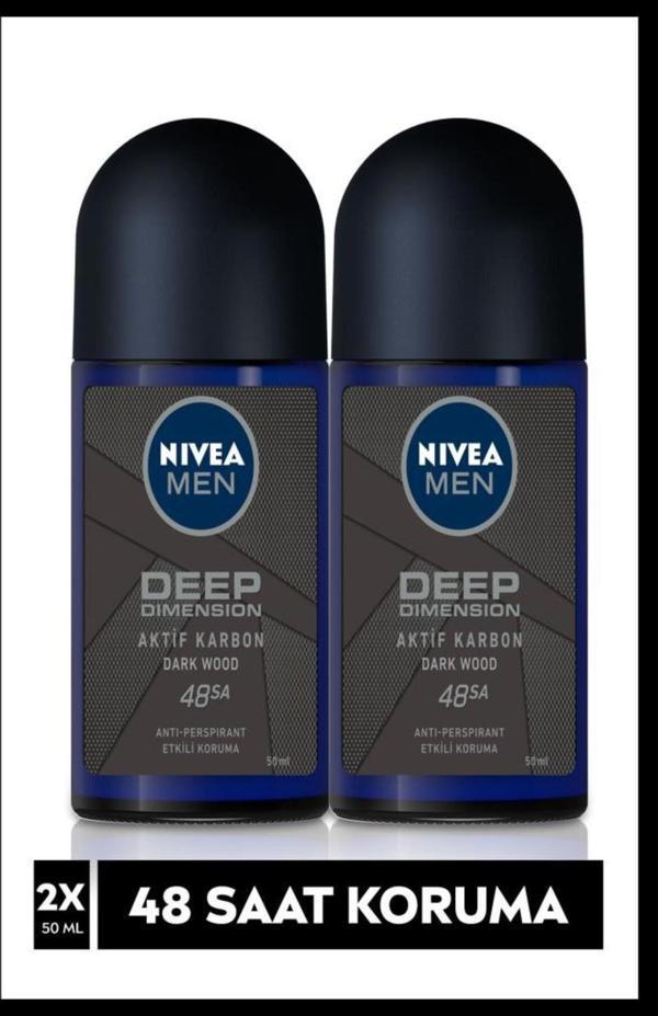 MEN Erkek Roll-on Deodorant Deep Dimension Aktif Karbon 50ml, 72 Saat Anti-perspirant Koruma,X2 Adet - Image 1