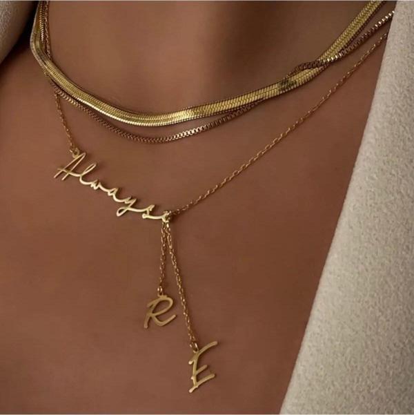 Kişiye Özel İsimli Harf Salantılı Harfli 925 Ayar Gümüş Kadın Kolye - Image 1