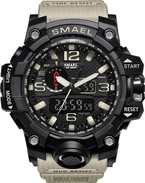 SMAEL Erkek Kol Saati Analog Dijital Spor Siyah Moda Trend Saat Haki Renk 1545 - Image 1