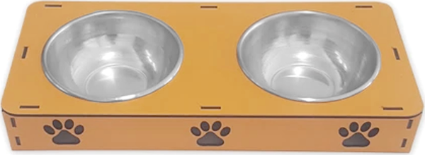 Markapet Ahşap Sehpalı İkili Devrilmez Kedi Köpek Su Ve Mama Kabı 34 cm - 300 ml Turuncu - Image 1