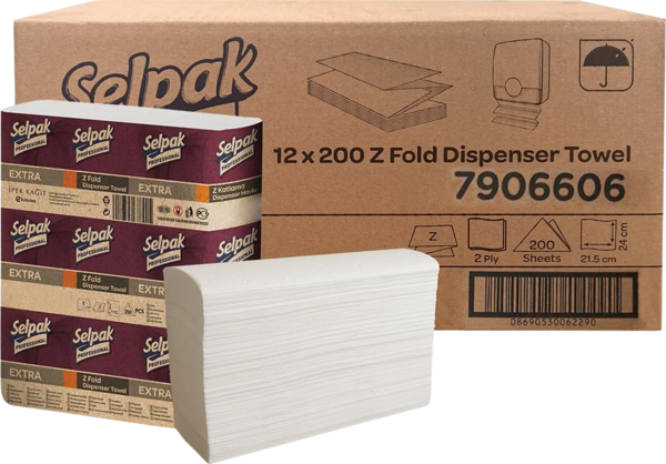 Selpak Professional Extra Z Katlı Havlu 21.5 x 24 cm. 1 Koli (12 Paket) (7906606) - Image 1
