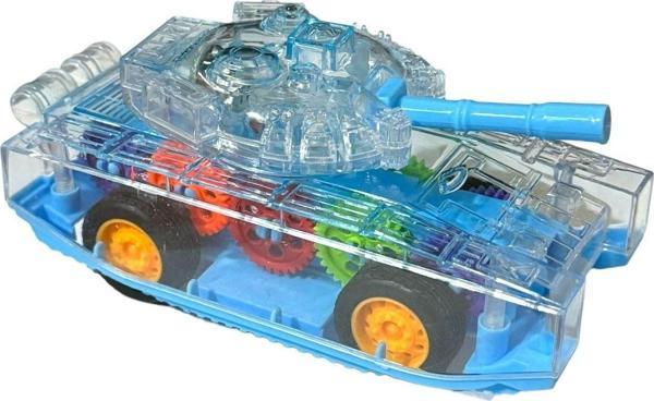 Sürtmeli Şeffaf Işıklı Tank Askeri Araç 15 Cm MAVİ - Image 1