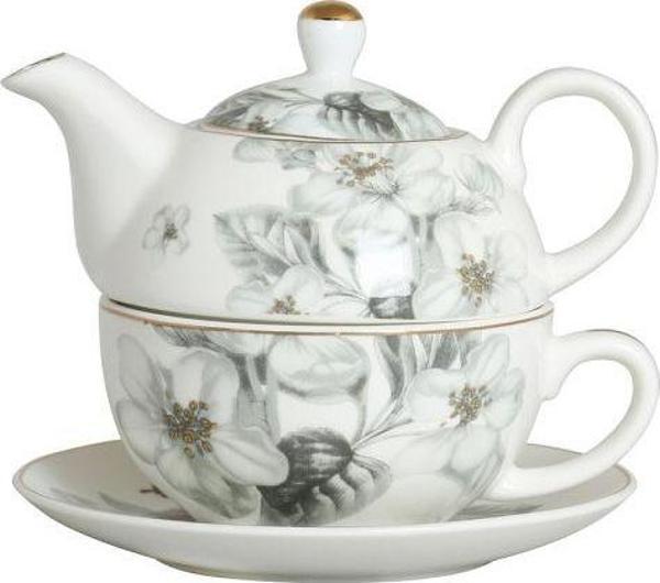 Lucky Art Harmonia New Bone China Naturel Desenli Tek Kişilik Demlik & Fincan seti - Image 1