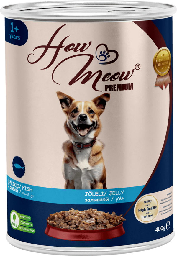 HOW MEOW 12 ADET JÖLELİ PARÇA ETLİ YETİŞKİN KÖPEK YAŞ MAMASI BALIKLI 400 GRAM - Image 1