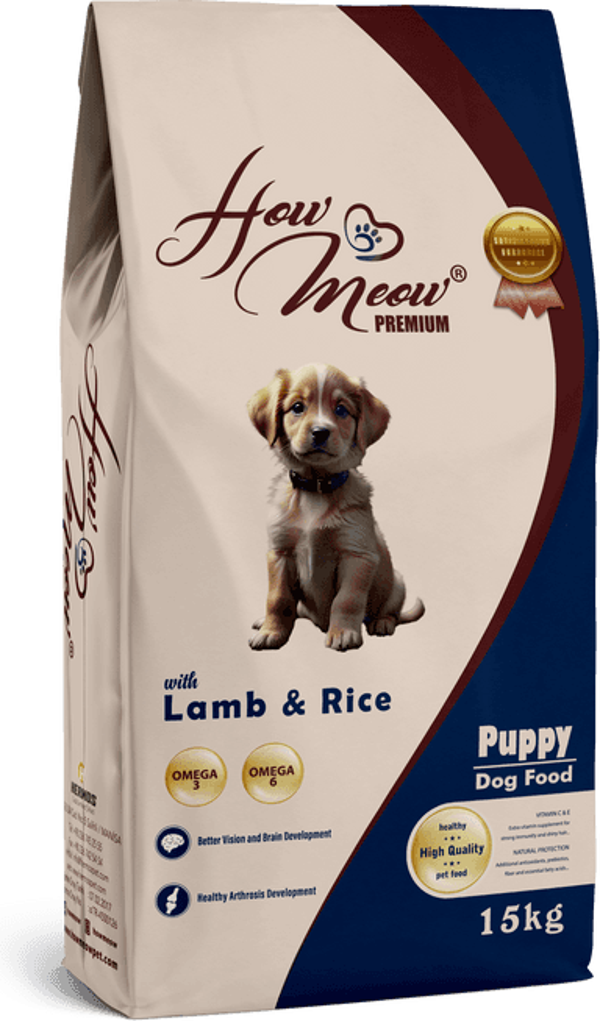 HOW MEOW YAVRU KÖPEK KURU MAMASI KUZULU ve PİRİNÇLİ 15 KG - Image 1