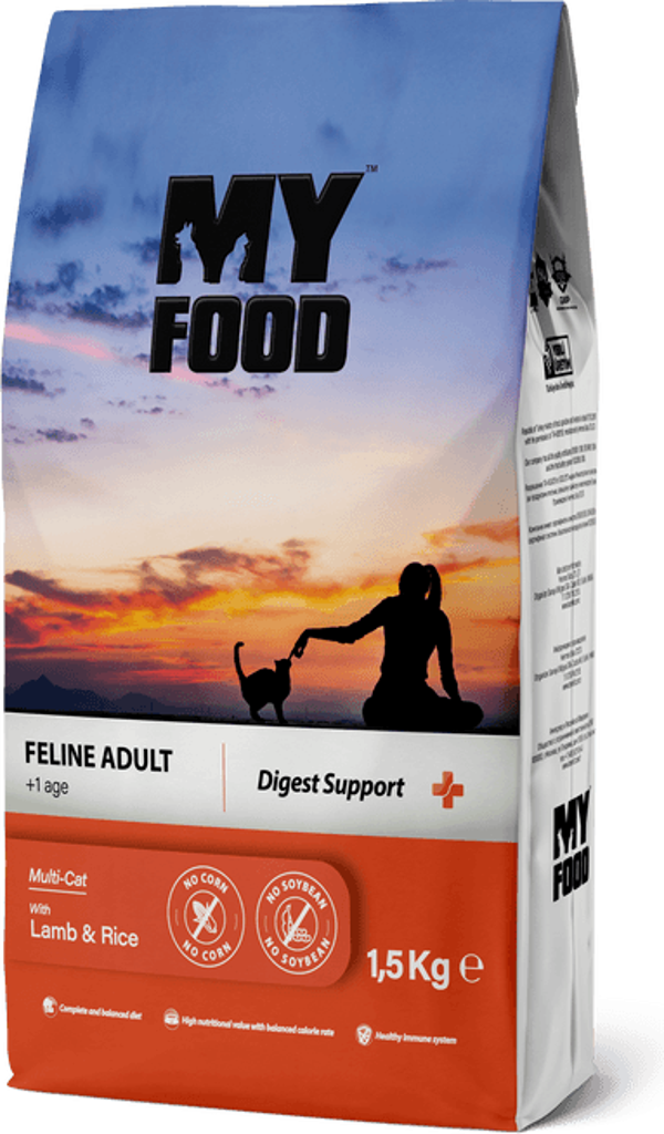 MY FOOD YETİŞKİN KEDİ KURU MAMASI KUZULU PİRİNÇLİ 1,5 KG - Image 1