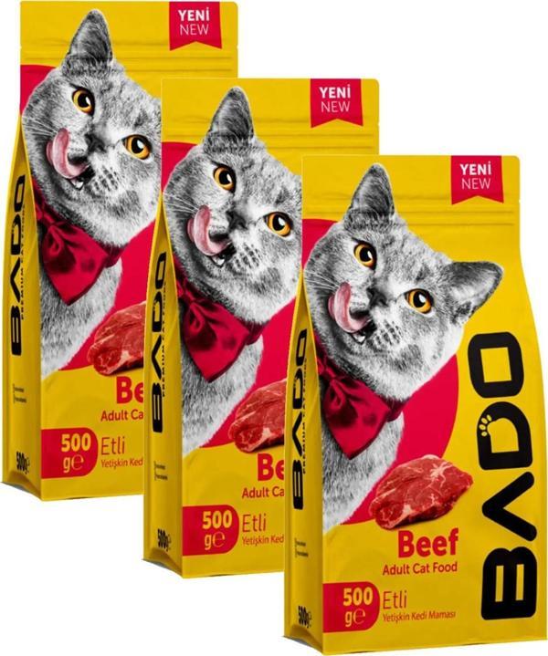Bado Kedi Maması Etli Yetişkin Kuru 500 gr x 3 Adet - Image 1