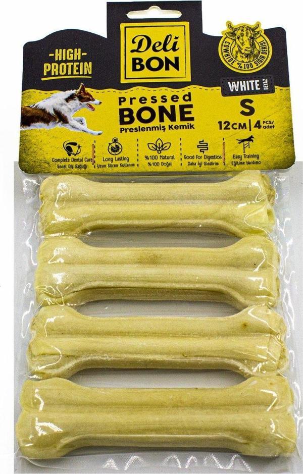 Delibon Deri Köpek Çiğneti Pres Kemik 4x12cm Beyaz - Image 1