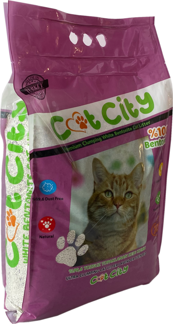 Cat City Ekstra Parfümlü Bentonit Topaklanan Kedi Kumu 10 Lt Lavantalı - Image 1
