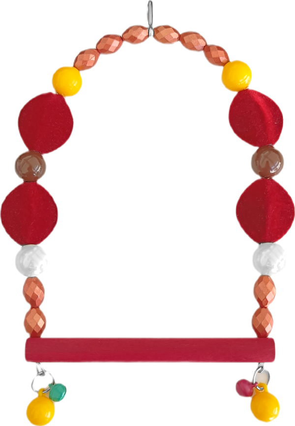 Markapet Tünekli Bordo Kadife Boncuklu Kuş Salıncağı 10-16 cm - Image 1