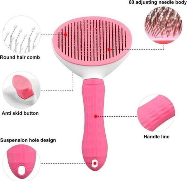 Markapet Kendini Temizleyen Tuşlu Kedi Köpek Tarağı Pembe 10 x 20 cm - Image 1